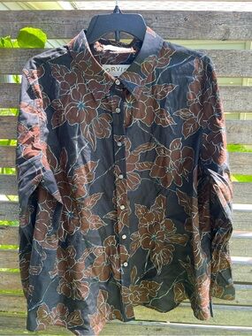 Orvis - Wrinkle-Resistant Women’s Black Button-Up Shirt with Brown Floral Print